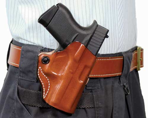 DeSantis Mini Scabbard RH OWB Leather Holster for 1911 4-4.25" Tan