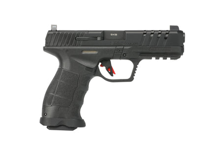 SAR USA SAR9SOCOMBL SAR9 SOCOM 9mm Luger 21+1 5.20" Black Steel Barrel, Black Steel Optic Ready/Ported/Serrated Slide, Black Polymer Frame w/Picatinny Rail, Interchangeable Backstrap Grip, Right Hand