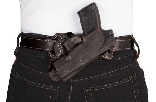 DeSantis Small of Back RH OWB Black Leather Holster for Springfield Armory XD 4"