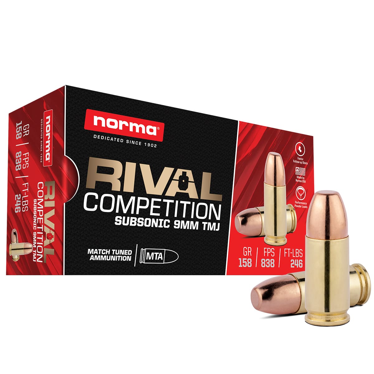 Norma 9mm Luger Rival 158 Grain Total Metal Jacket(TMJ) Subsonic