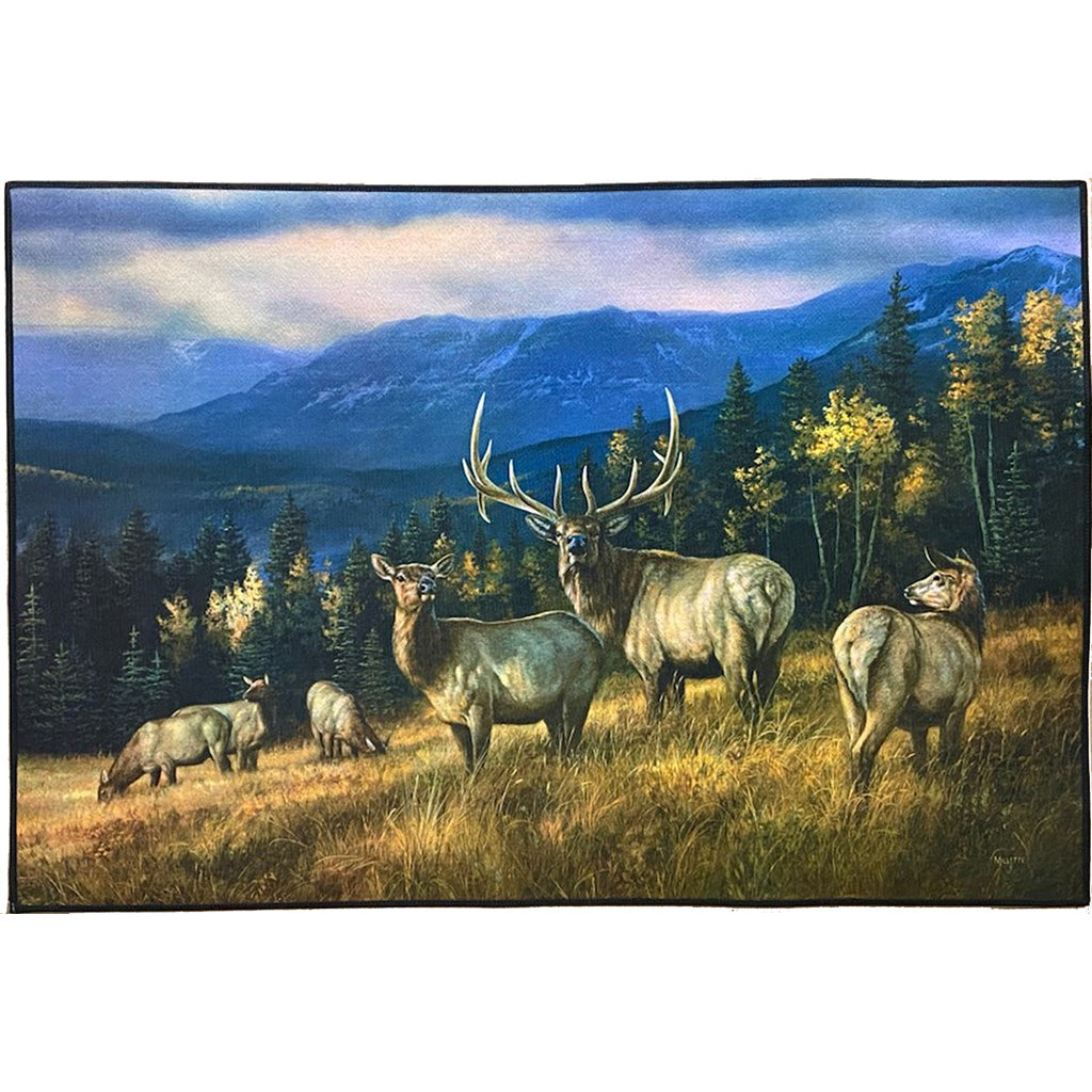 Custom Printed Rug Autumn Gold Elk Wildlife Floor Rug