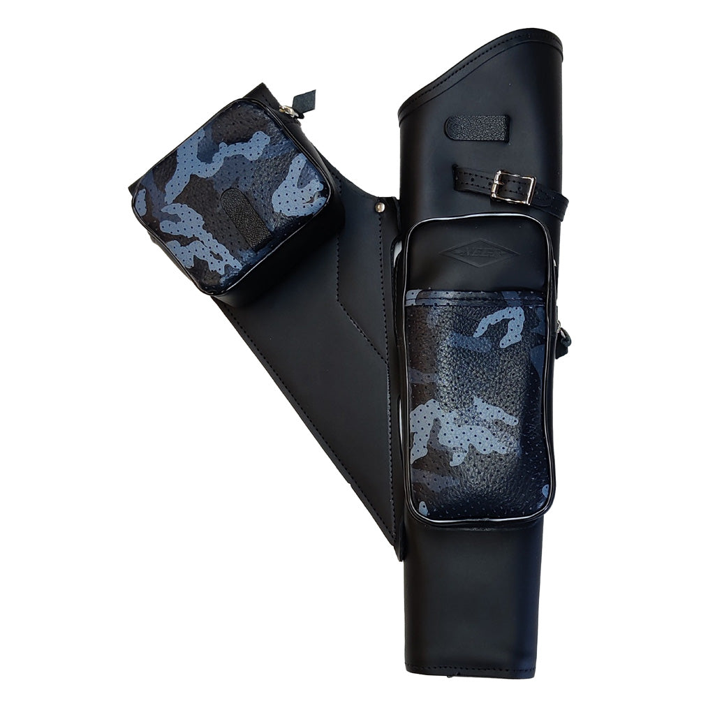 Neet NT-2100 Leather Target Quiver RH Black with Blue Camo Pockets