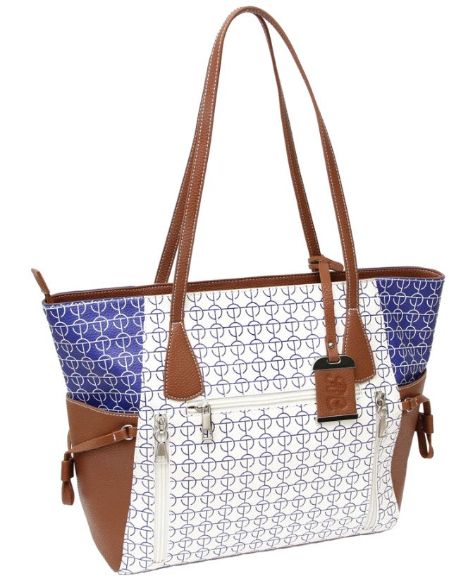 Bulldog Concealed Carry Tote Purse with Holster, White/Blue