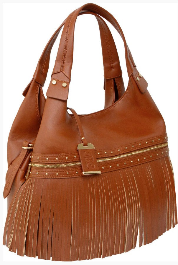 Bulldog Concealed Carry Shoulder Bag with Tassels and Holster, Cognac