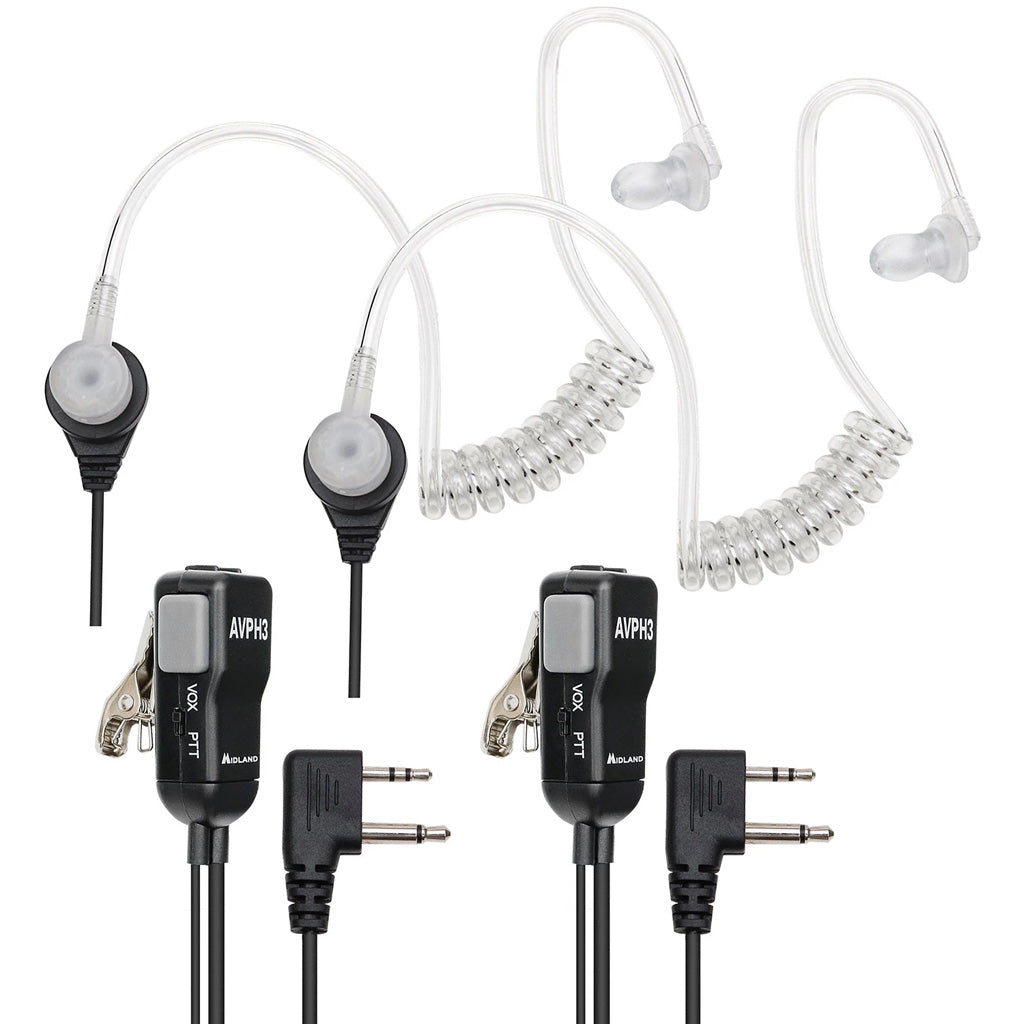 Midland AVPH3 FBI Style Transparent Earbud and Microphone Headset for GMRS/FRS Radios