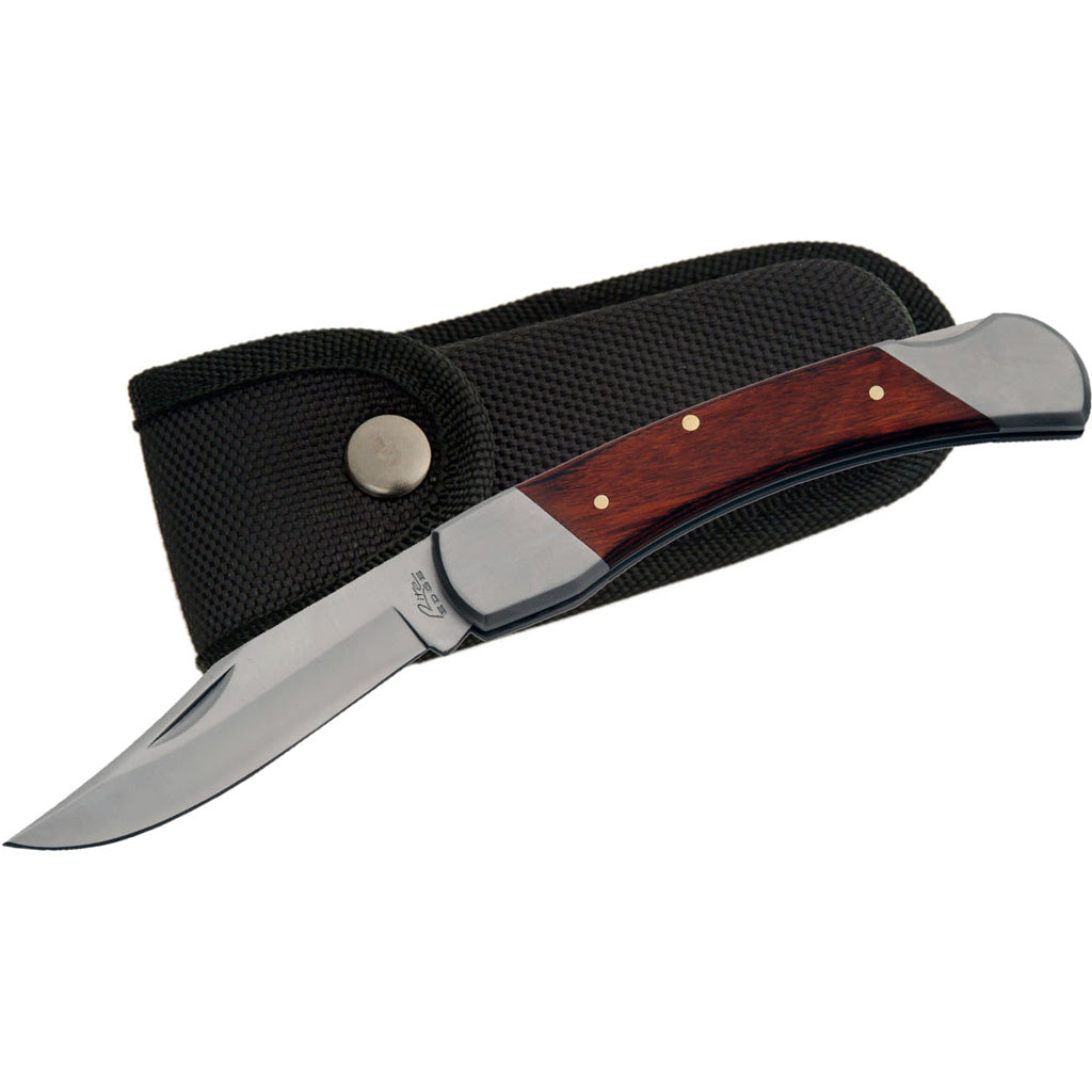SZCO Big John Lockback Folder Knife 5" Closed Wood Handle with Sheath