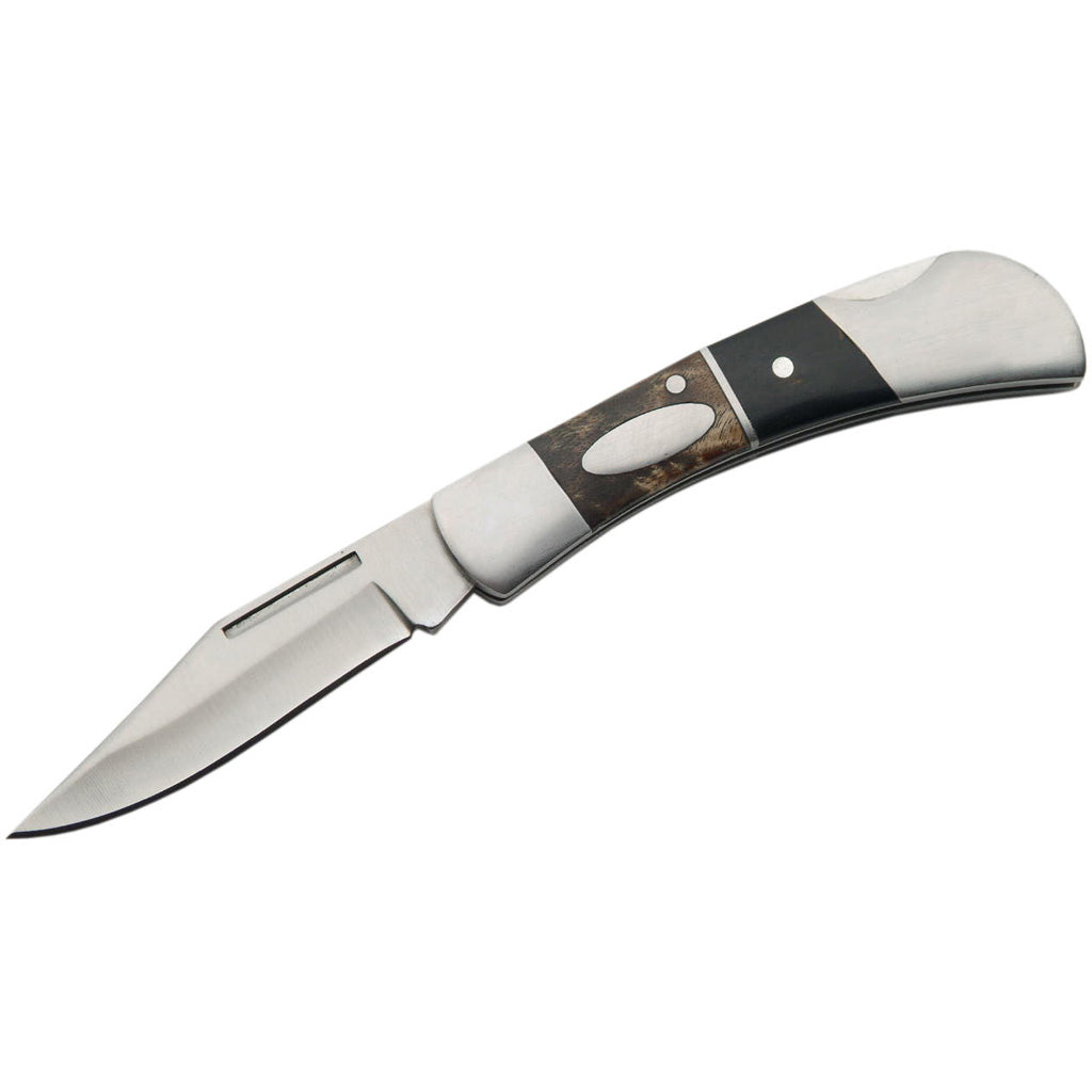 SZCO Dark Brownwood Lockback Folder Knife 3.5" Closed Stainless Steel