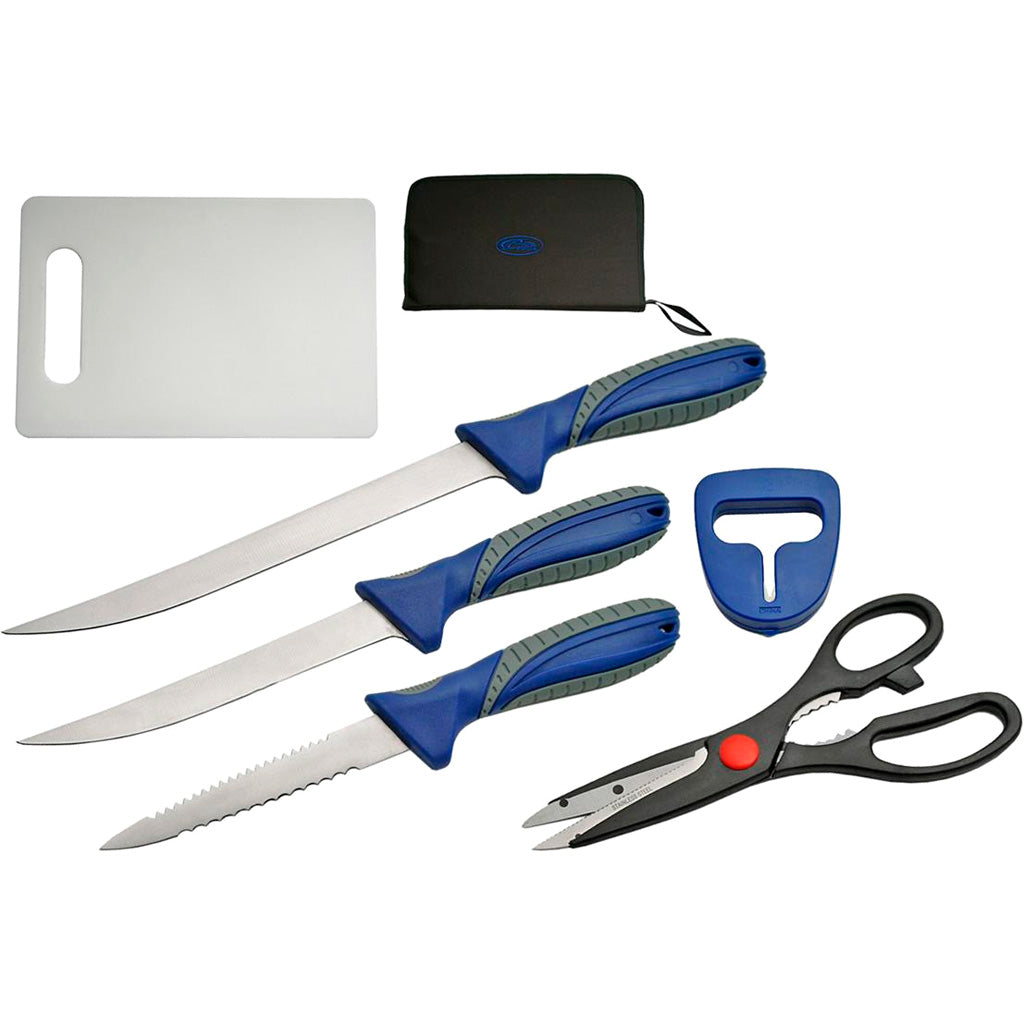 SZCO 6-Piece Filet Knife Set with Sharpener Scissors and Cutting Board