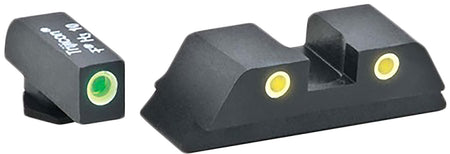 AmeriGlo GL5115 Classic Tritium Sight Set Glock Gen 5 Green Front Yellow White Outline Rear