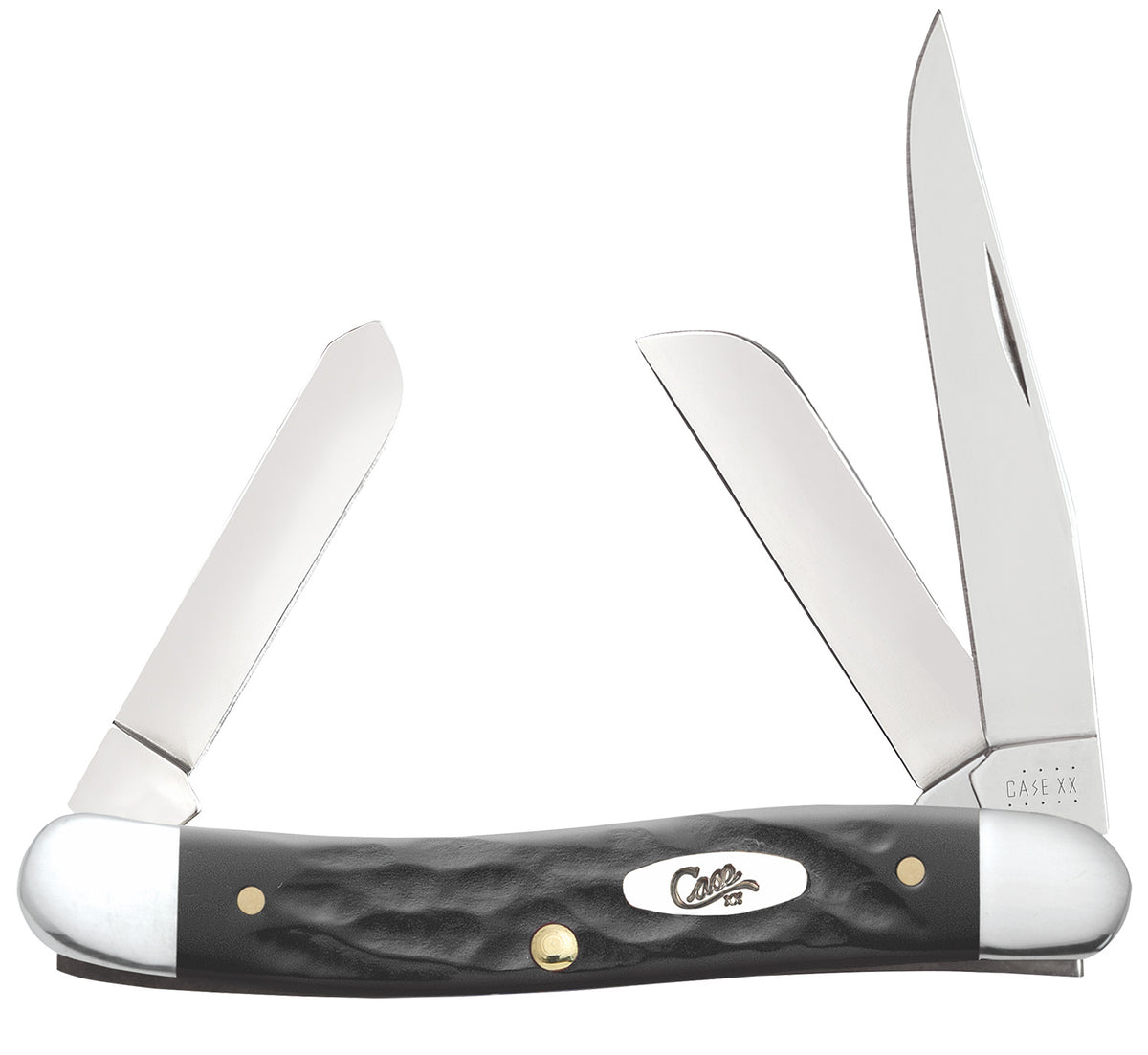 Case 18222 Medium Stockman Folding Pocket Knife 2.57"/1.88"/1.71" Clip/Sheepsfoot/Spey Tru-Sharp SS Blades, Rough Black Jigged Synthetic Handle