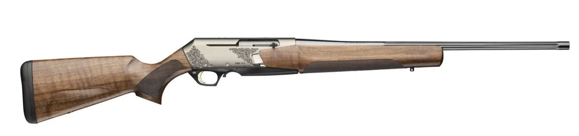 Browning 039009211 BAR MK4 Medallion 243 Win 4+1 22" Polished Blued Fluted Barrel, Satin Nickel Engraved Aluminum Alloy Drilled & Tapped Receiver, Grade III Turkish Walnut Adj Shim Stock