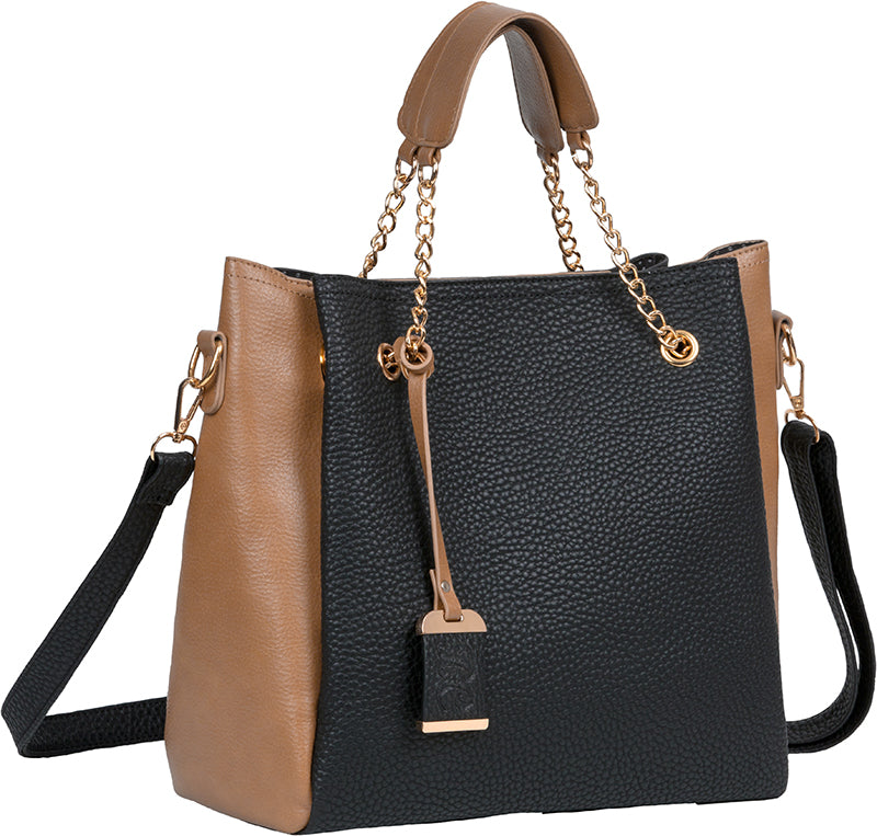 Bulldog Concealed Carry Tote Style Purse with Holster Black and Tan Leather