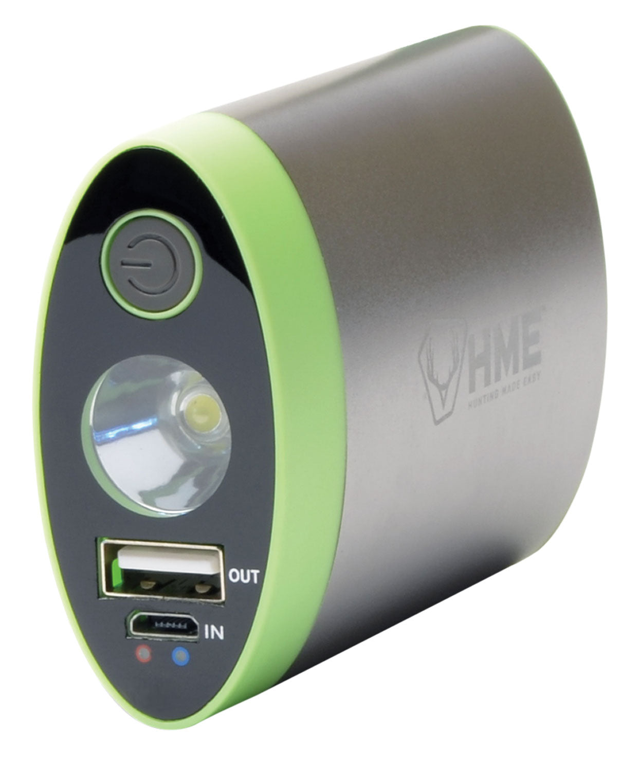 HME HW Rechargeable Hand Warmer with LED Light Silver/Green