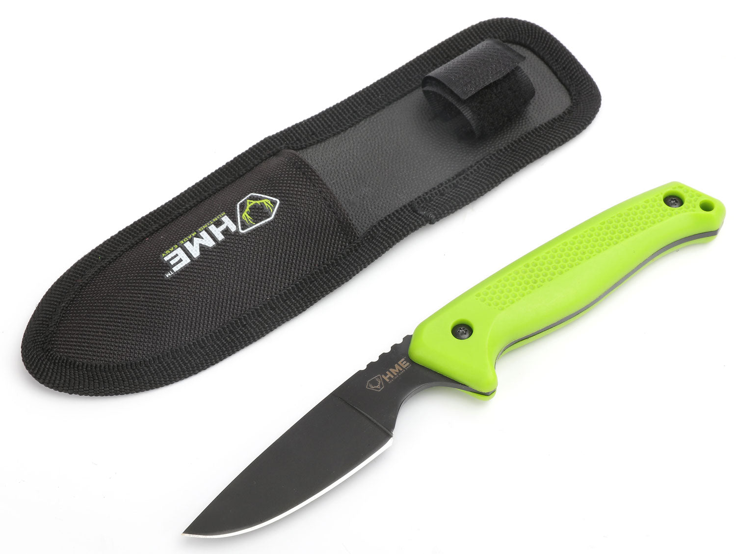 HME KNFBCK Fixed Blade Caping Knife 2.50" Black Oxide 420HC Stainless Steel Blade with Green TPR Handle and Sheath