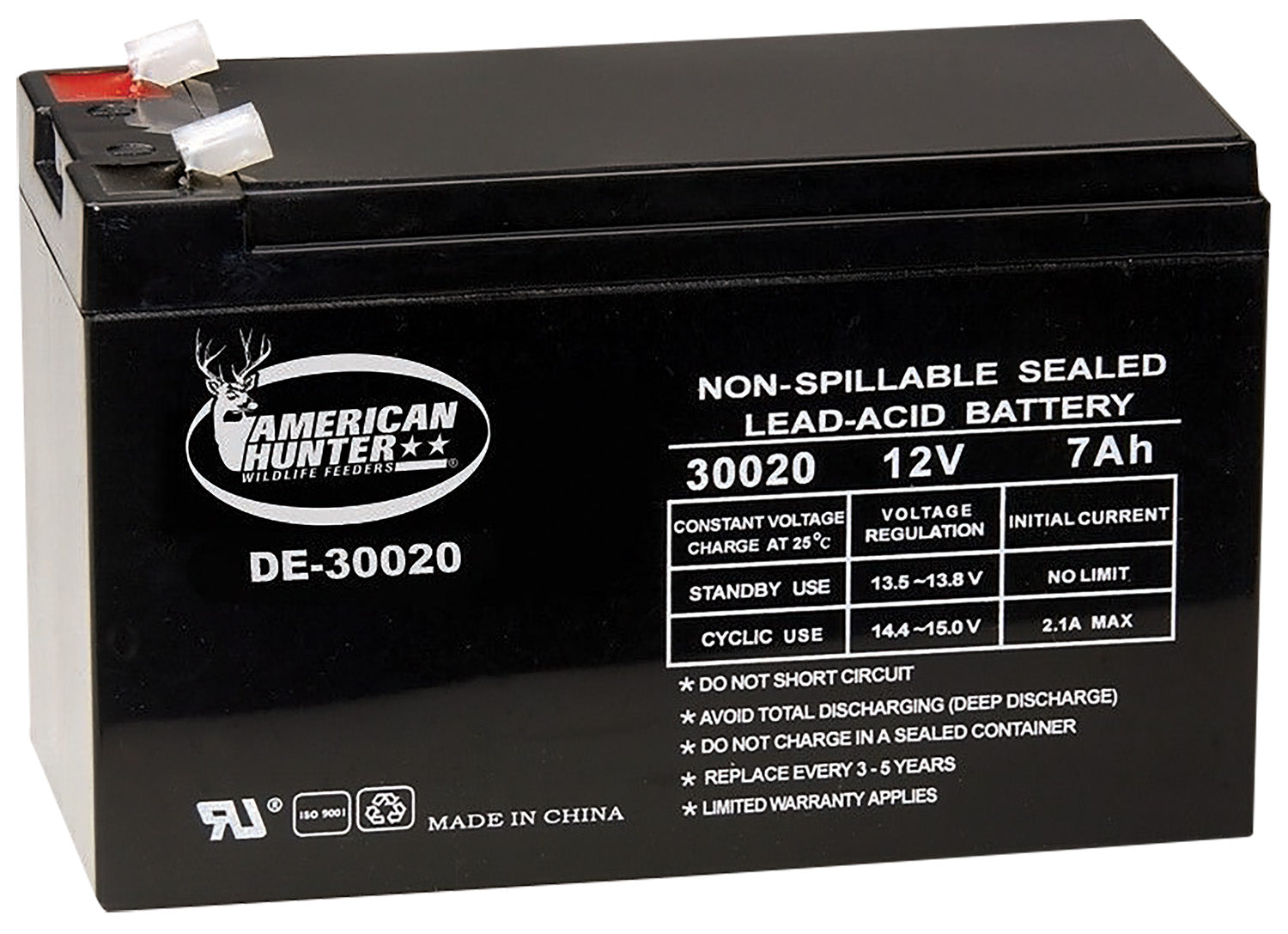 American Hunter DE30020 HR Rechargeable Battery Black 12 Volt 7AMP Game Feeder