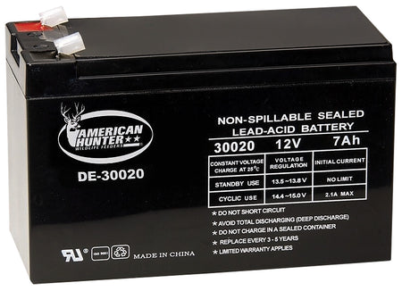 American Hunter DE30020 HR Rechargeable Battery Black 12 Volt 7AMP Game Feeder