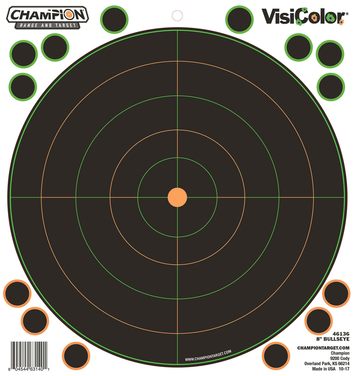 Champion Targets 46136 VisiColor Self-Adhesive 8" Bullseye Paper Targets Black/White 5 Pack