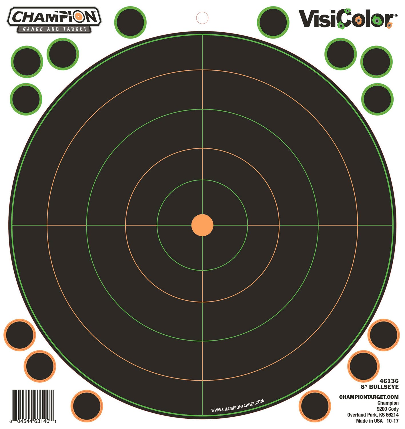 Champion Targets 46136 VisiColor Self-Adhesive 8" Bullseye Paper Targets Black/White 5 Pack