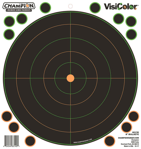 Champion Targets 46136 VisiColor Self-Adhesive 8" Bullseye Paper Targets Black/White 5 Pack