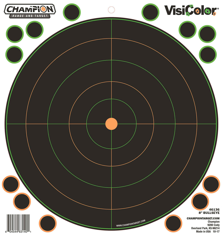 Champion Targets 46136 VisiColor Self-Adhesive 8" Bullseye Paper Targets Black/White 5 Pack