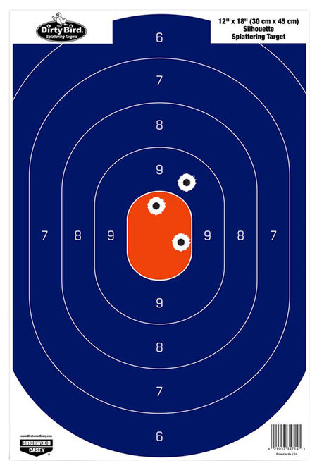 Birchwood Casey 35718 Dirty Bird Silhouette Splatter Tagboard Targets Universal 12"x18" Blue/Orange 8 Per Pkg