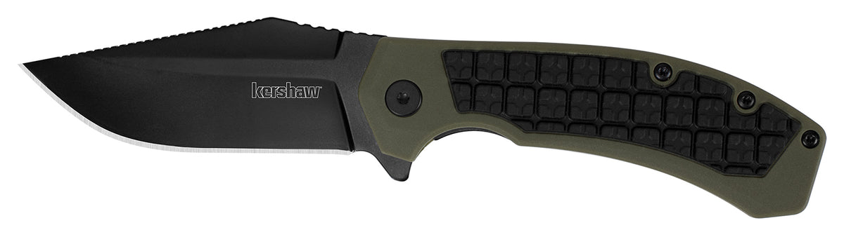 Kershaw 8760 Faultline 3" Folding Drop Point Plain Black Oxide 8Cr13MoV SS Blade Black/OD Green Glass-Filled Nylon Handle Clip