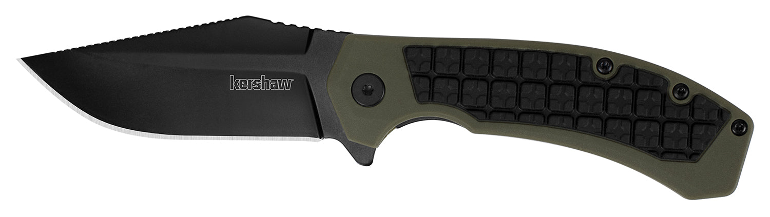Kershaw 8760 Faultline 3" Folding Drop Point Plain Black Oxide 8Cr13MoV SS Blade Black/OD Green Glass-Filled Nylon Handle Clip