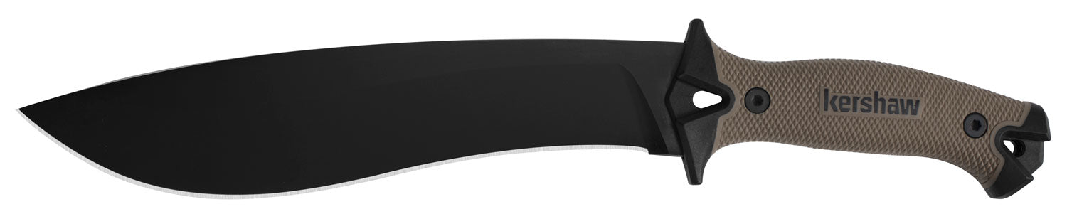 Kershaw 1077TAN Camp 10 10" Black Powder Coated 65Mn Carbon Steel Blade Black/Tan Glass-Filled Nylon Handle Includes Sheath
