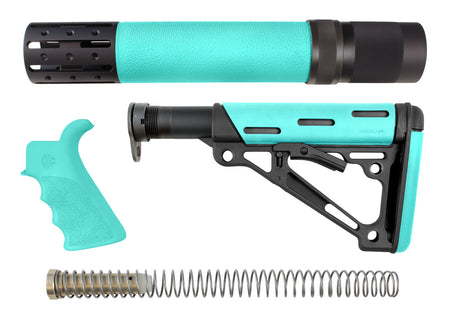Hogue 13478 AR-15/M16 OverMolded 3-Piece Collapsible Stock Kit, Aqua/Black Rubber, Rifle Length Forend