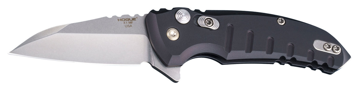 Hogue 24160 X1 MicroFlip Folding Knife 2.75" Wharncliffe CPM 154 SS Tumble Polish Blade Matte Black Anodized Aluminum Handle with Pocket Clip