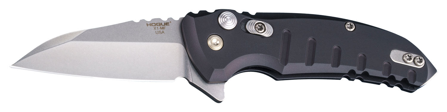 Hogue 24160 X1 MicroFlip Folding Knife 2.75" Wharncliffe CPM 154 SS Tumble Polish Blade Matte Black Anodized Aluminum Handle with Pocket Clip