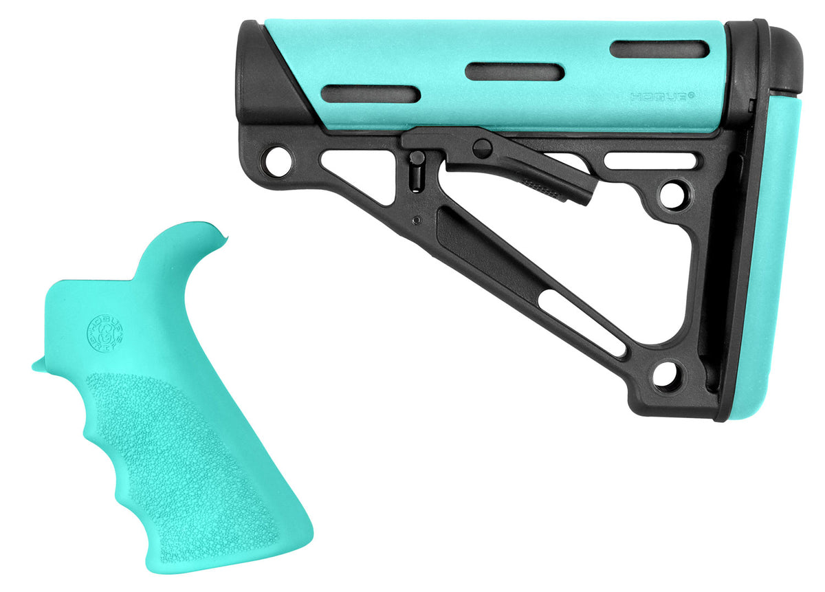 Hogue 13455 OverMolded AR15 Collapsible Stock and Beavertail Grip 2-Piece Kit Aqua