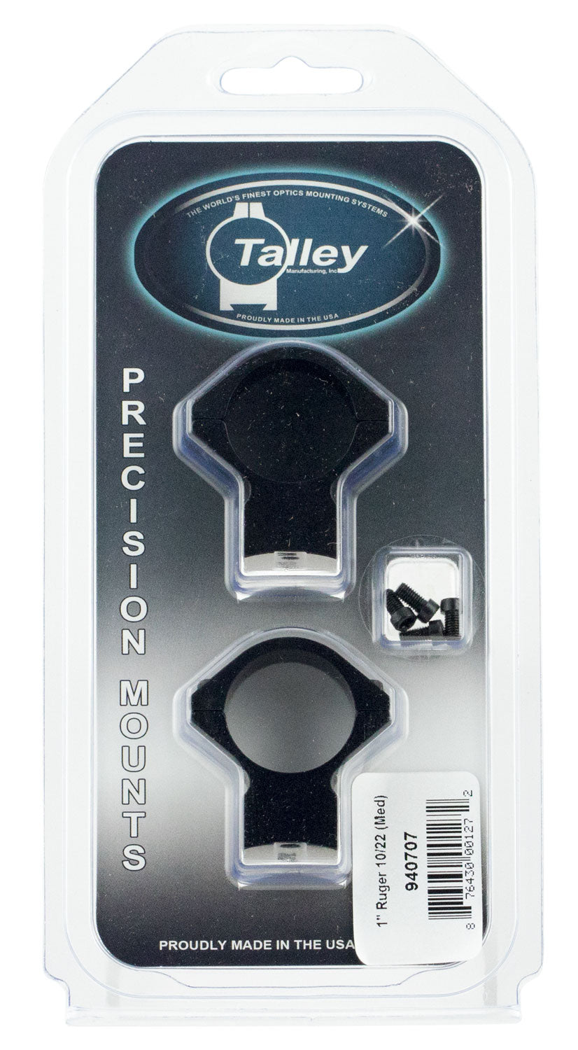 Talley 940707 Ruger 10/22 Scope Mount Ring Combo 1" Tube Medium Rings Black Anodized