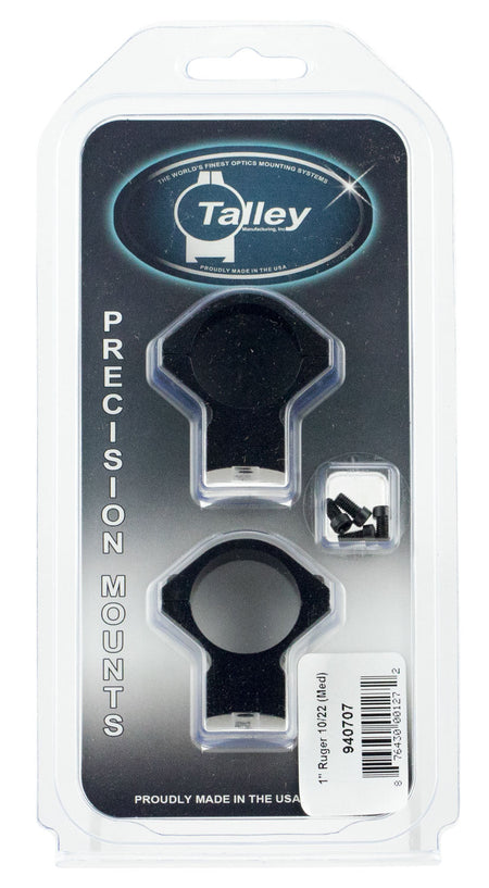 Talley 940707 Ruger 10/22 Scope Mount Ring Combo 1" Tube Medium Rings Black Anodized