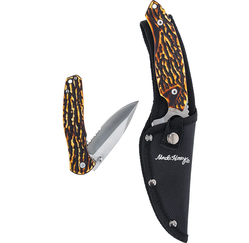 Uncle Henry 2-Piece Fixed Blade and Folder Knife Set Staglon Handle