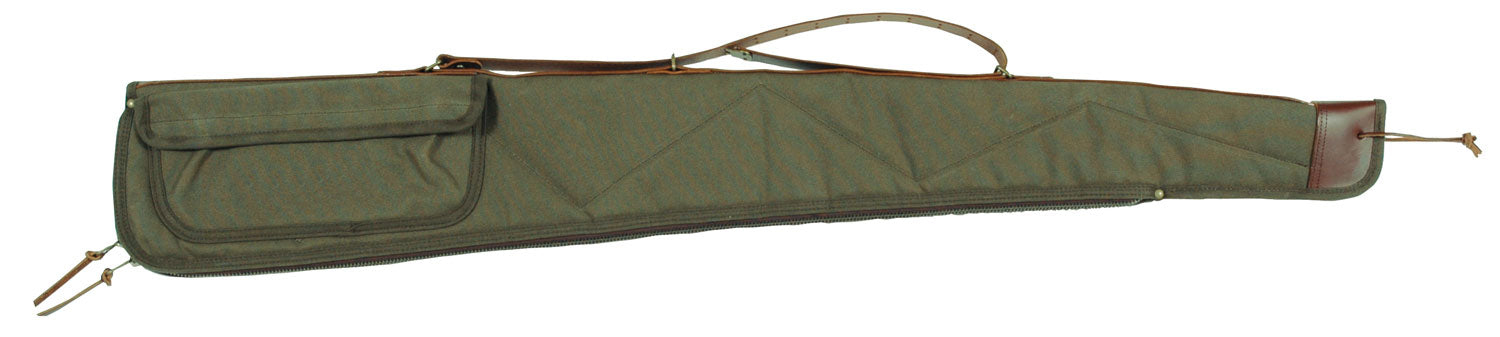 Bob Allen Canvas Shotgun Case 52" Green Quilted Lining Leather Sling Self-Healing Zipper