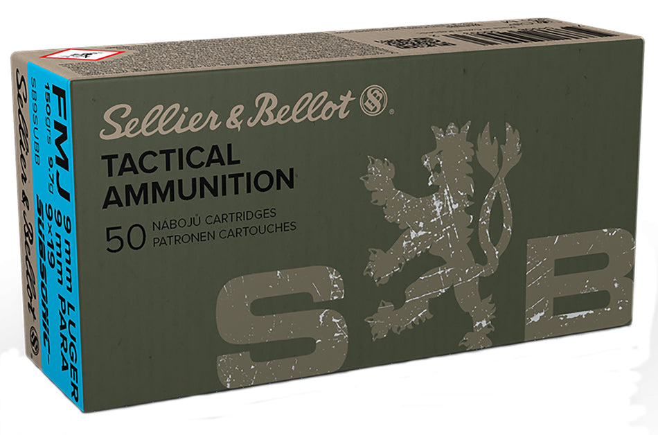 Sellier & Bellot (S&B) SB9SUBB Subsonic Full Metal Jacket FMJ 150 Grain 9mm Luger/Parabellum