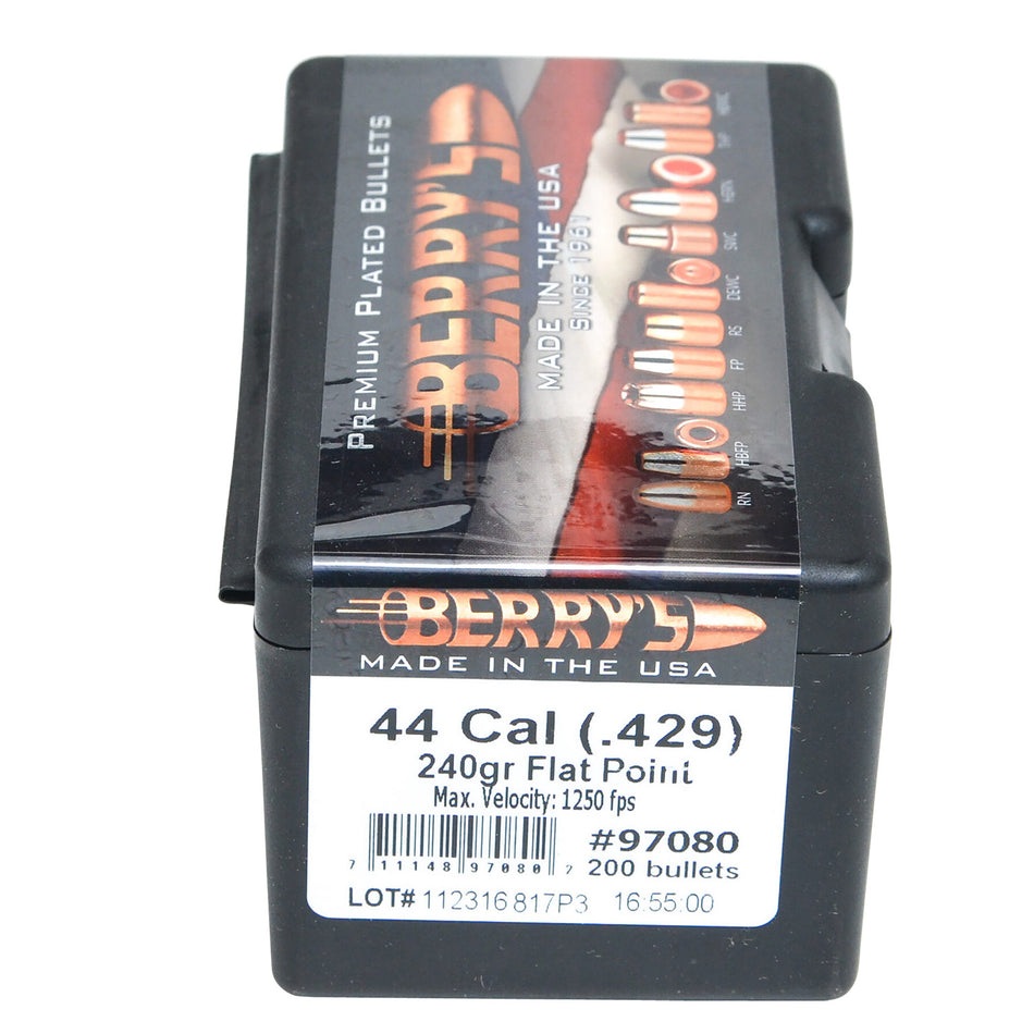 Berry's Superior 44 Caliber 240 Grain Flat Point Plated Reloading Bullets 200-Count