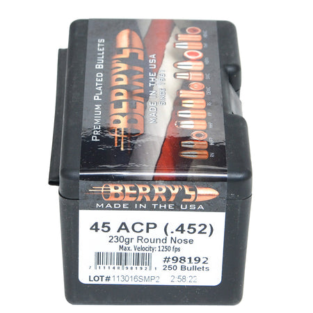 Berry's Superior 45 Caliber 230 Grain Round Nose Plated Reloading Bullets 250-Count