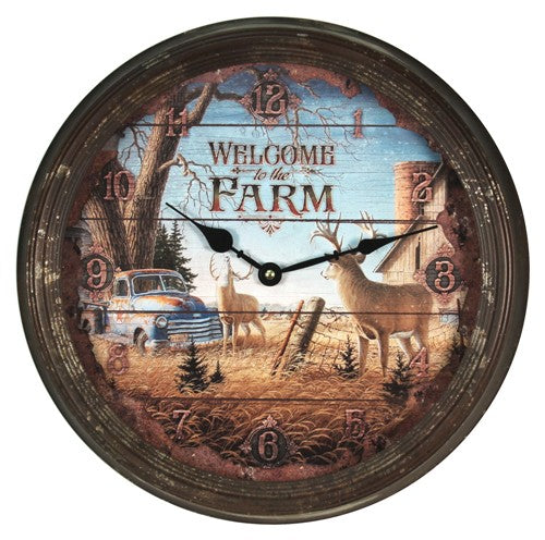 Rivers Edge Deer Nostalgic Metal Wall Clock 15"