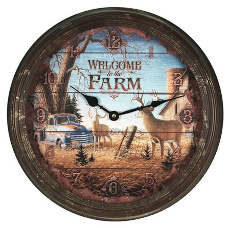 Rivers Edge Deer Nostalgic Metal Wall Clock 15"