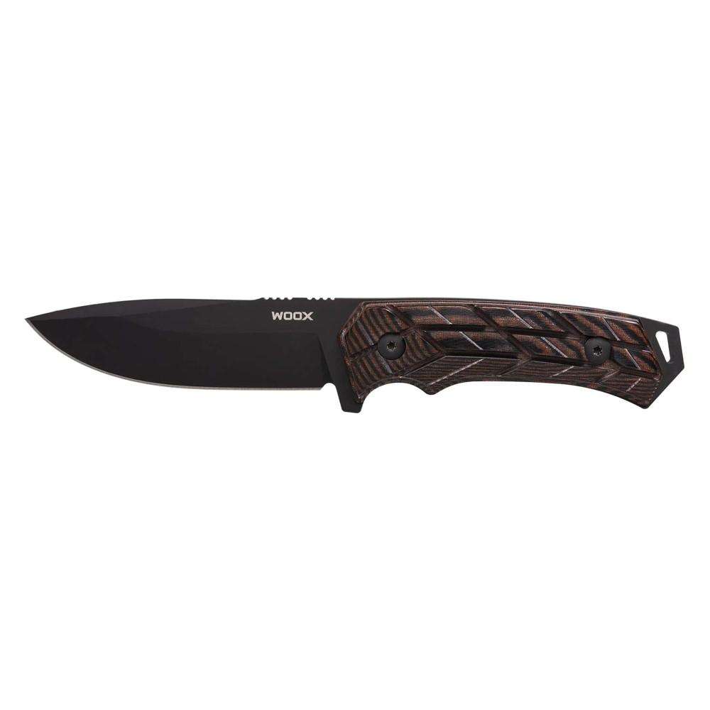 WOOX Rock62 X-Grip Fixed Blade Knife Mil-Spec Black with Micarta X-Grip Brown Handle