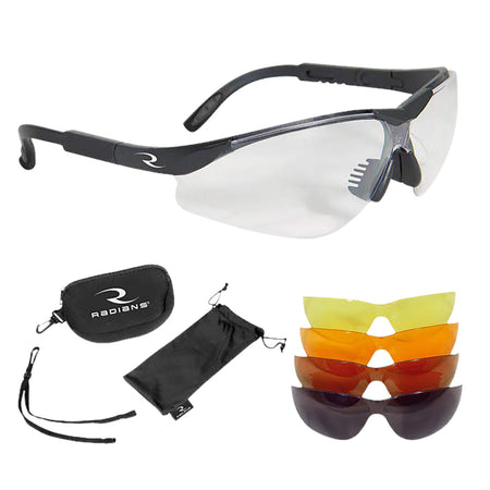 Radians T85RC T-85 Shooting Glass Kit 5 Lenses Clear/Smoke Gray/Amber/Copper/Orange Black Frame