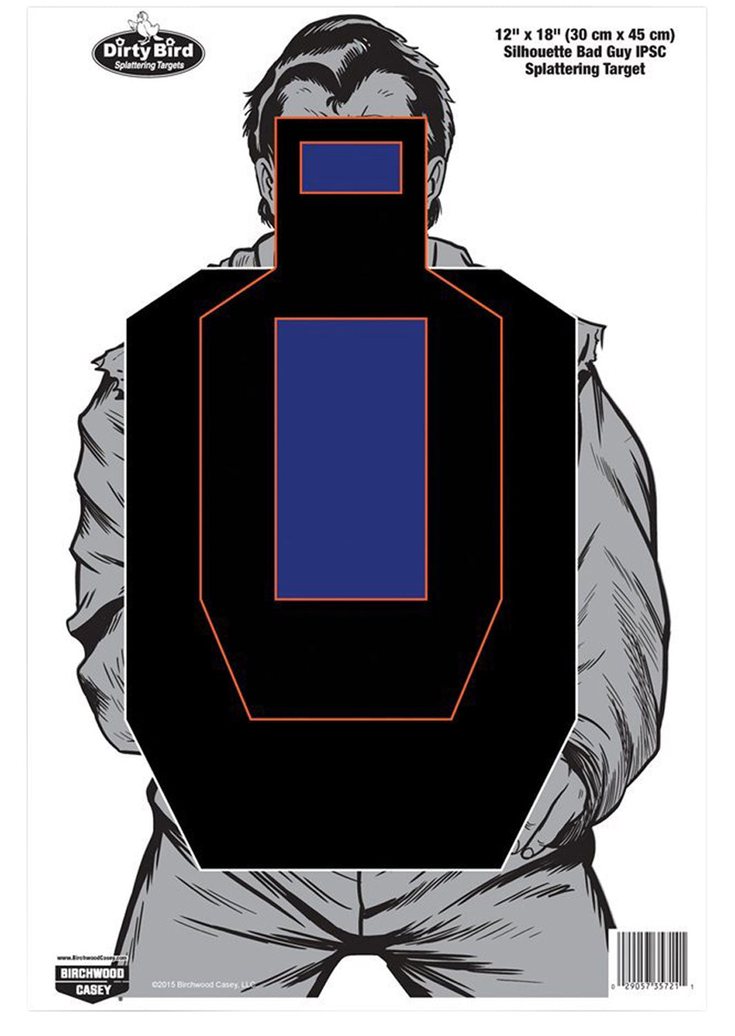 Birchwood Casey 35721 Dirty Bird Bad Guy IPSC Silhouette Tagboard Hanging Pistol Targets 12"x18" Black/Blue/White 100Pk