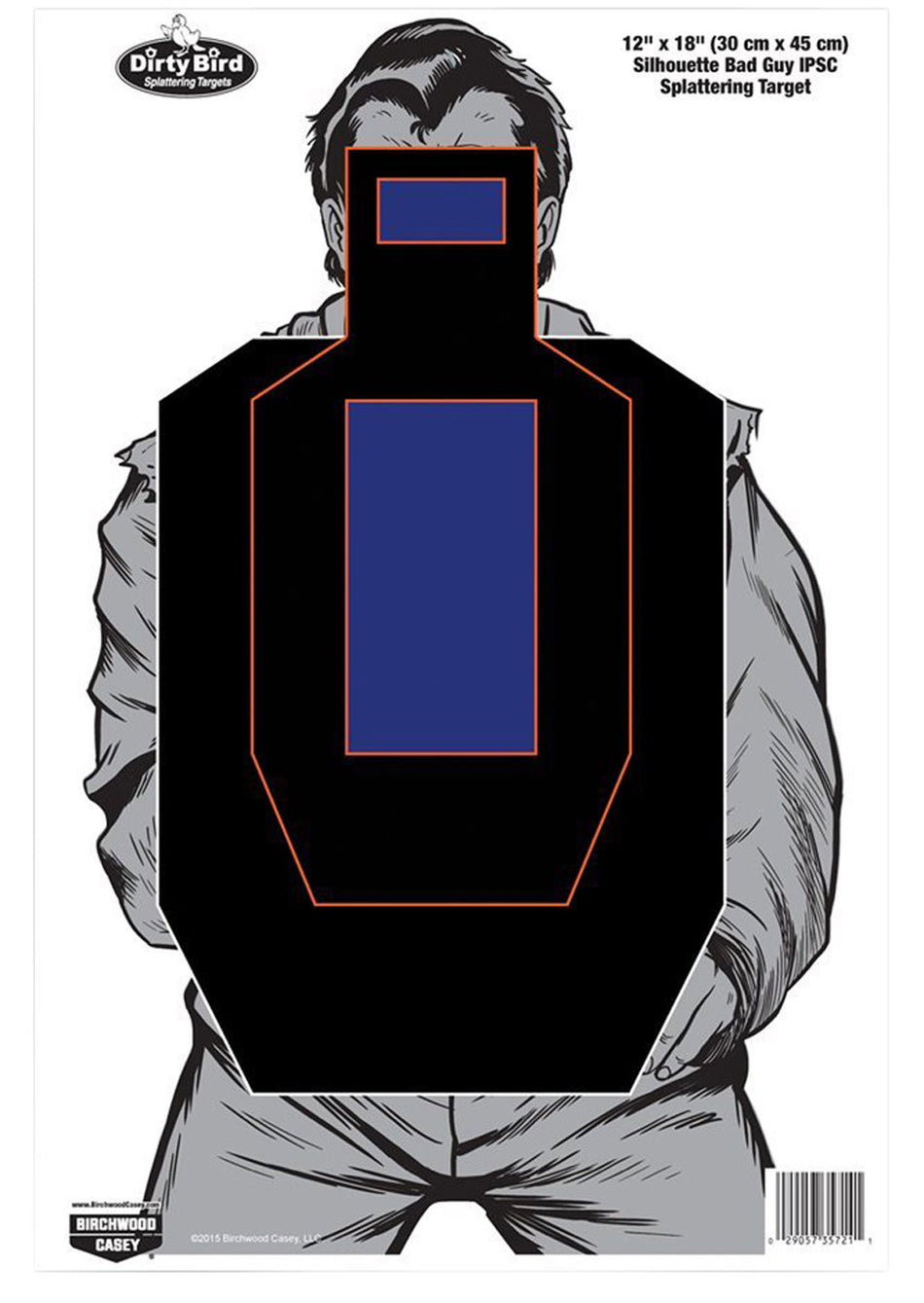 Birchwood Casey 35721 Dirty Bird Bad Guy IPSC Silhouette Tagboard Hanging Pistol Targets 12"x18" Black/Blue/White 100Pk