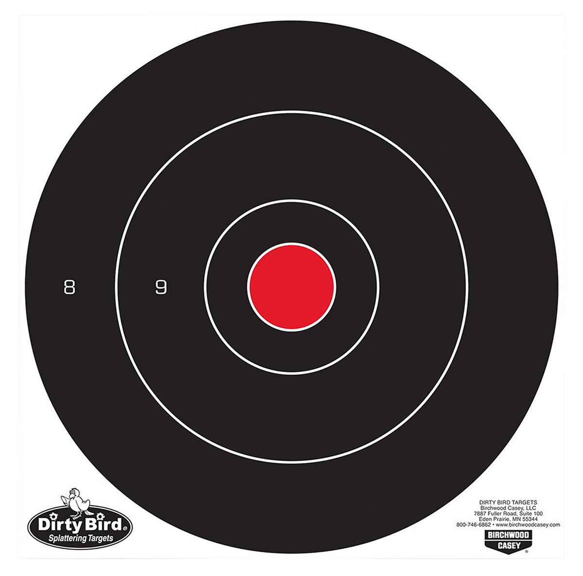 Birchwood Casey 35070 Dirty Bird 12" Bullseye Tagboard Hanging Target Black/Red 100 Per Pkg