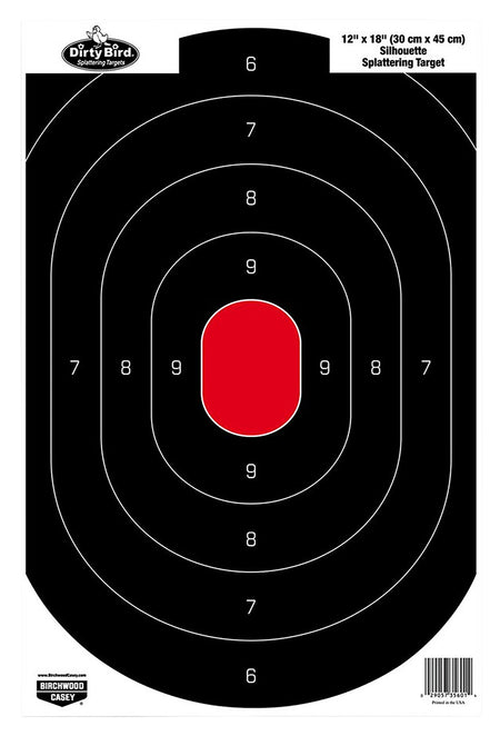 Birchwood Casey 35601 Dirty Bird Silhouette Tagboard Target 12"x18" Black/Red White Splatter Pistol 100 Pack