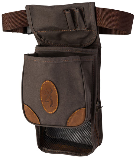 Browning 121388693 Lona Deluxe Shell Pouch Flint Canvas Leather Belt Mount Adjustable