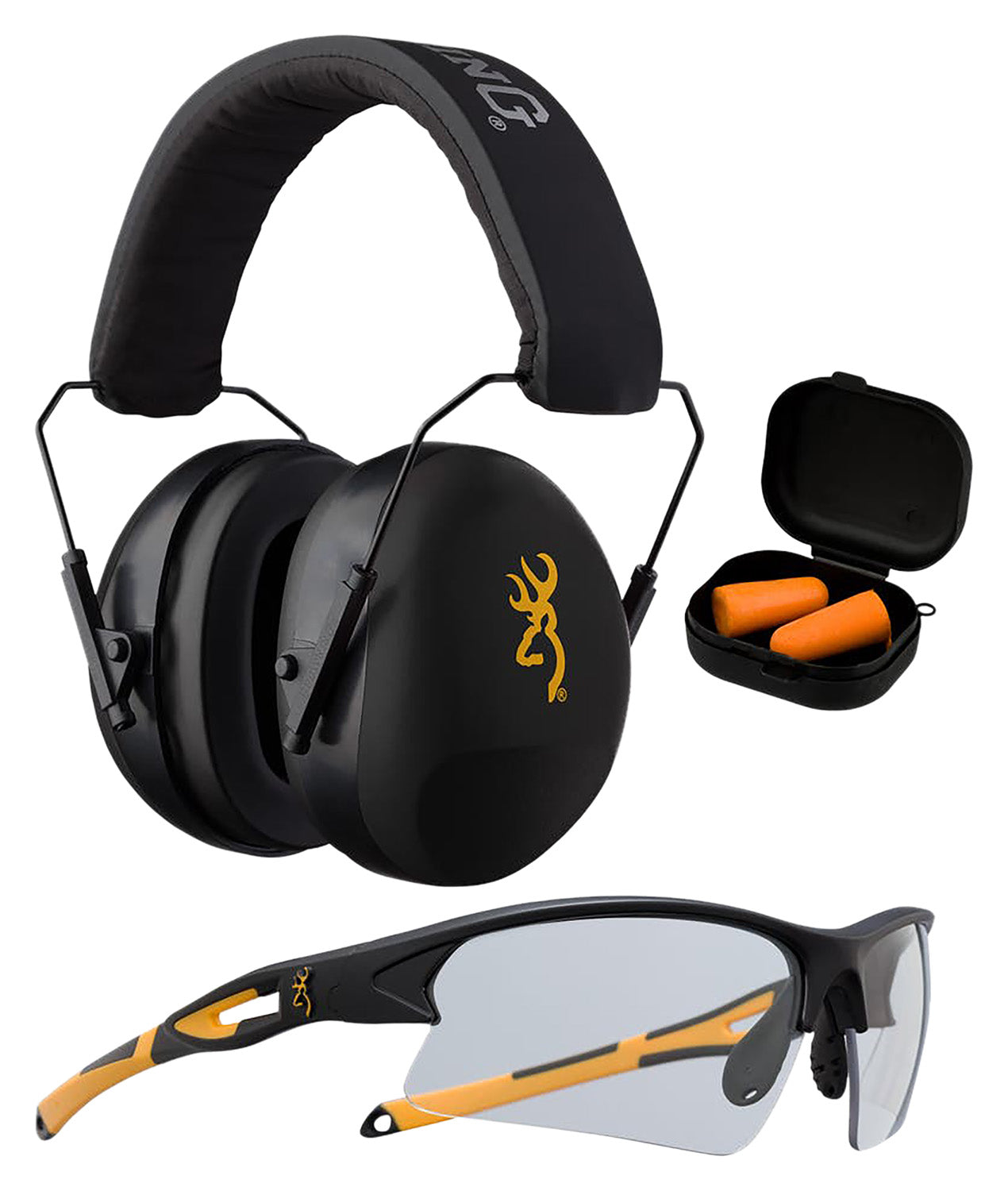 Browning Range Kit Shooting Glasses and Earmuff/Earplug Set 27 dB NRR Orange/Black Adult