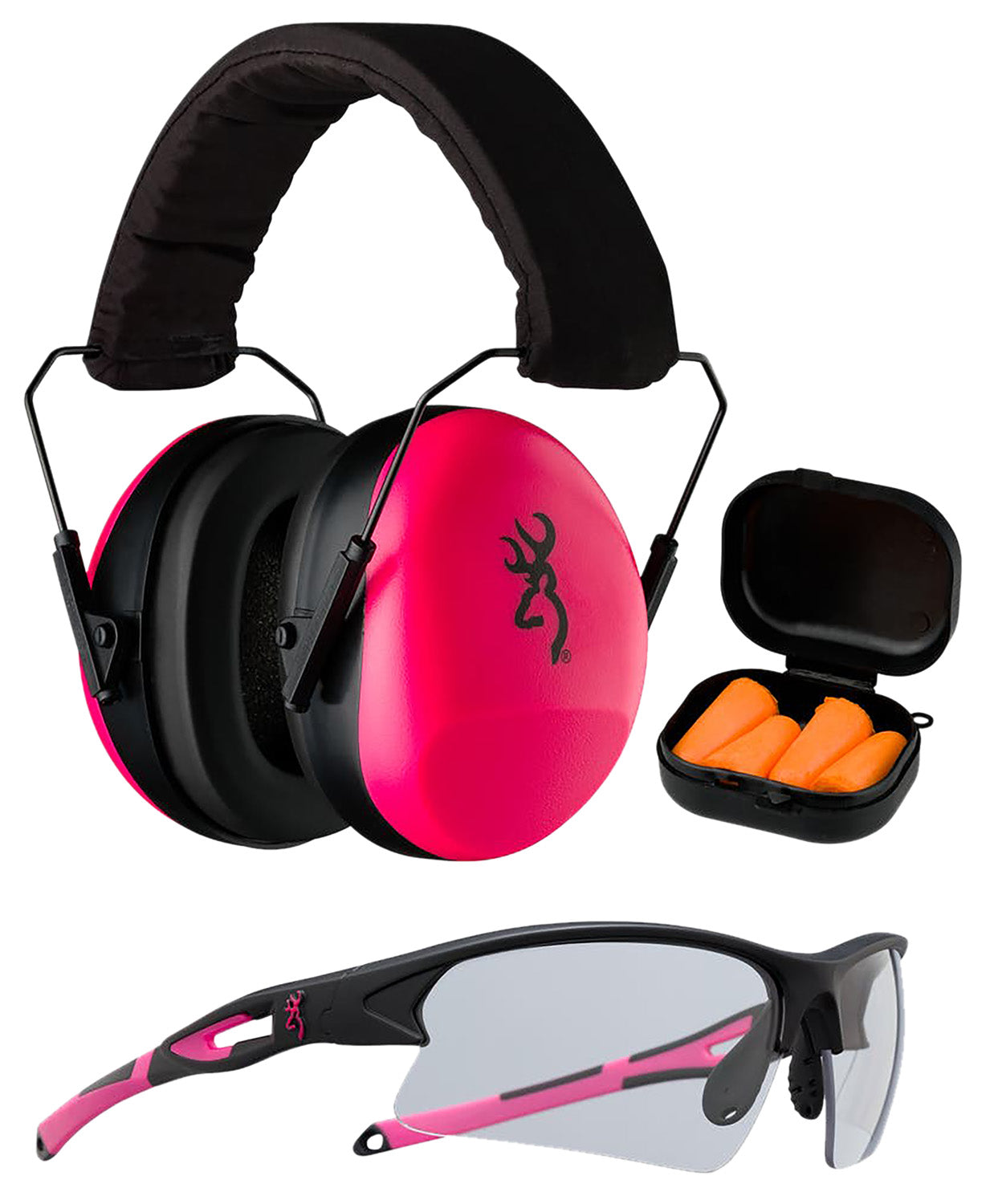 Browning Range Kit Shooting Glasses and Earmuff/Earplug Set 27 dB NRR Orange/Pink Women